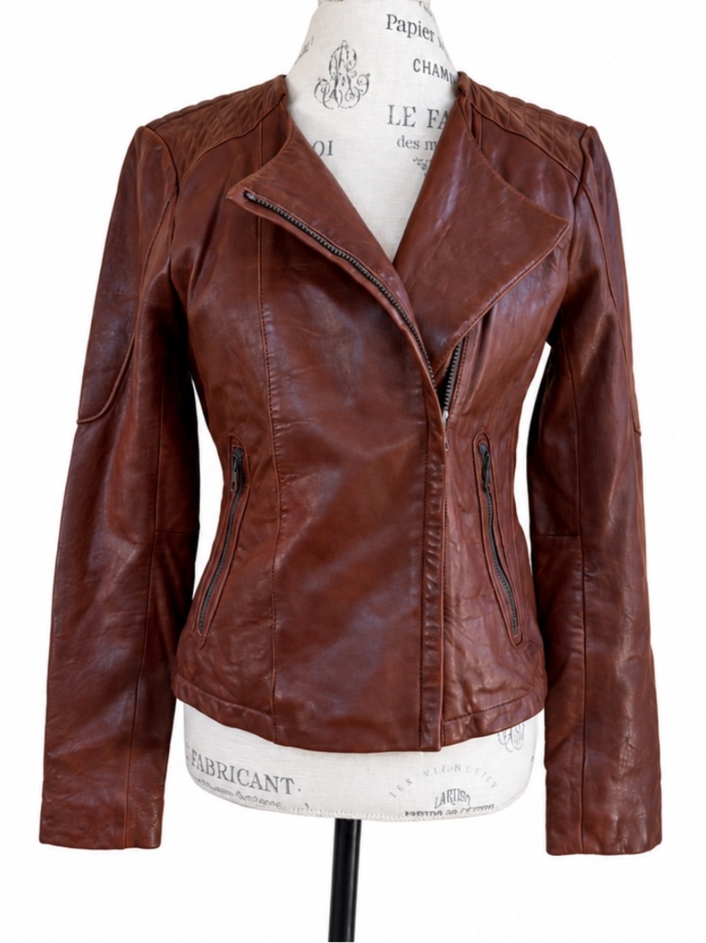 Gap Edition Genuine Leather Moto Jacket Brown Cognac Size Small EUC!